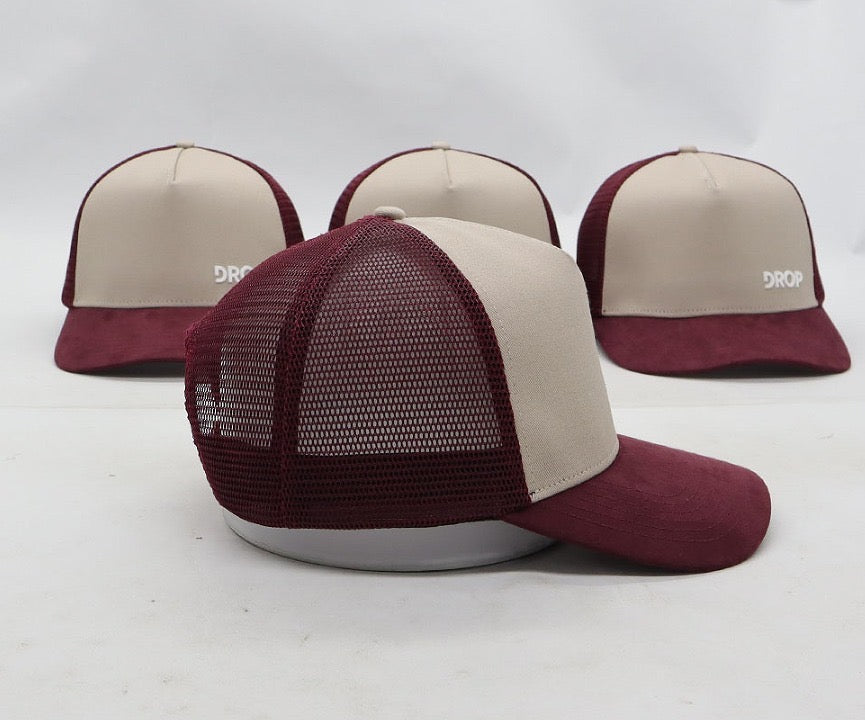 Trucker Cap Wine and Beige Suede Cap