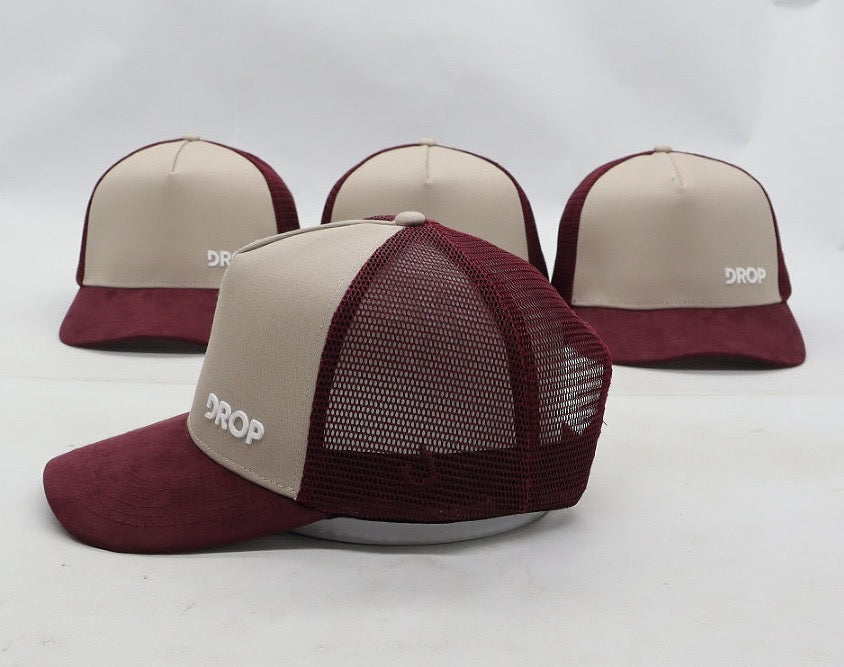 Trucker Cap Wine and Beige Suede Cap